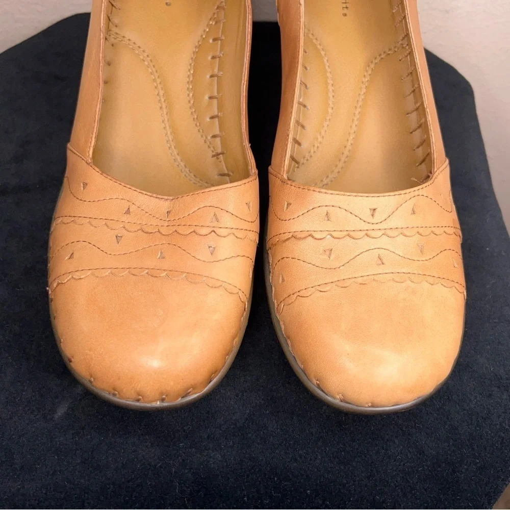 Womens Size 10M Easy Spirit Tan Brown Lether Wedge Shoes Y2K Style Western